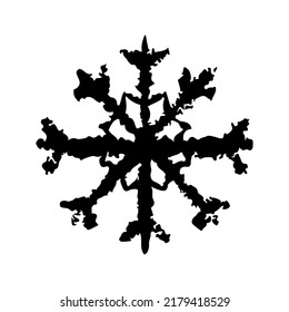 Icono de copo de nieve. Silueta lineal de contorno de tinta negra. Dibujo gráfico plano vectorial simple a mano. Objeto aislado sobre un fondo blanco. Aislar.