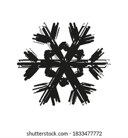 Icono de copo de nieve. Silueta de tinta lineal negra. Dibujo de esbozo. Ilustración gráfica plana vectorial a mano. Objeto aislado sobre un fondo blanco. Aislar.