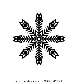 Snowflake icon. Black silhouette. Front view. Vector simple flat graphic illustration. The isolated object on a white background. Isolate.
