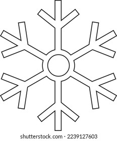 Snowflake icon. Black silhouette snow flake sign, isolated on white background. 
Flat design. Symbol of winter, frozen, Christmas, 
New Year holiday. Graphic element decoration. Vector illustration