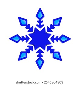 Snowflake icon. Blue snowflake isolated on white background. Symbol of snow. Winter element design vector illustration.