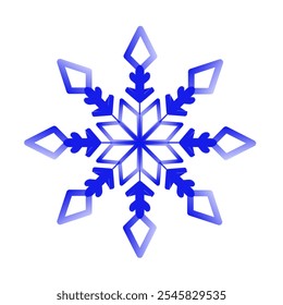 Snowflake icon. Blue snowflake isolated on white background. Symbol of snow. Winter element design vector illustration.