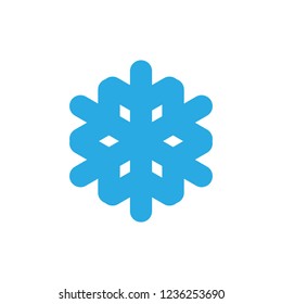 Snowflake icon. Blue silhouette snow flake sign, isolated on white background. Flat design. Symbol of winter, frozen, Christmas, New Year holiday. Graphic element decoration Vector illustration