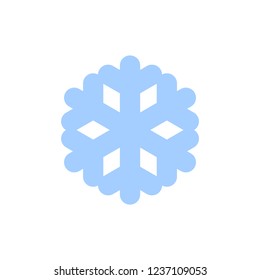 Snowflake icon. Blue silhouette snow flake sign, isolated on white background. Flat design. Symbol of winter, frozen, Christmas, New Year holiday. Graphic element decoration Vector illustration