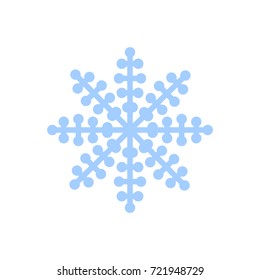 Snowflake icon. Blue silhouette snow flake sign, isolated on white background. Flat design. Symbol of winter, frozen, Christmas, New Year holiday. Graphic element decoration. Vector illustration