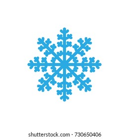 Snowflake icon. Blue silhouette snow flake sign, isolated on white background. Flat design. Symbol of winter, frozen, Christmas, New Year holiday. Graphic element decoration. Vector illustration