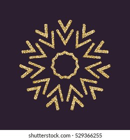 Snowflake icon. Christmas and new year, xmas, winter symbol. Gold sparkles and glitter. Flat design. Stock - vector