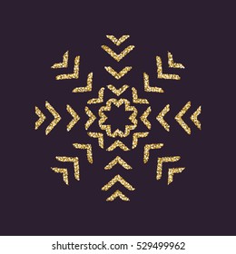 Snowflake icon. Christmas and new year, xmas, winter symbol. Gold sparkles and glitter. Flat design. Stock - vector