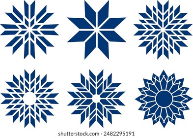 Snowflake icon. Christmas icon. Vector illustration in flat design. Vector illustration in flat design. Snowflake symbol blue silhouette isolated on white background