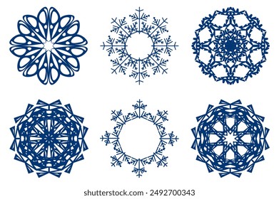 Icono de copo de nieve. Navidades. Ilustración vectorial en diseño plano. Ilustración vectorial en diseño plano. Símbolo de copo de nieve silueta azul aislado sobre fondo blanco
