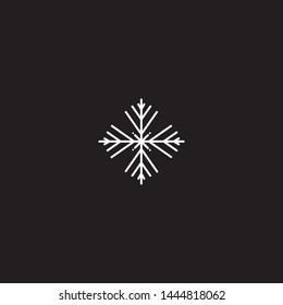 Snowflake icon. Christmas and winter theme. Simple flat white illustration on black background.