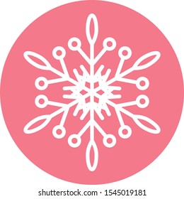 Snowflake icon. Christmas and winter theme. Simple flat white illustration on a blue background.