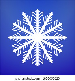 Snowflake icon. Christmas and winter theme. Snowflake Winter poster, digital illustration. White snowflakes on blue textured background. For Art, Print, Web design. Christmas Holiday banner.