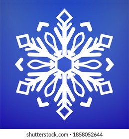 Snowflake icon. Christmas and winter theme. Snowflake Winter poster, digital illustration. White snowflakes on blue textured background. For Art, Print, Web design. Christmas Holiday banner.