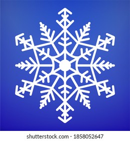 Snowflake icon. Christmas and winter theme. Snowflake Winter poster, digital illustration. White snowflakes on blue textured background. For Art, Print, Web design. Christmas Holiday banner.