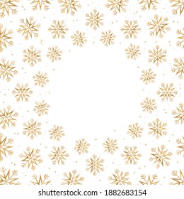 Snowflake Icon, Snowflake Circle Banner, Holiday Snowflakes Border, Gold Snowflake Background, Christmas Background, Vector Illustration Background