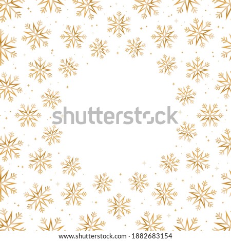 Snowflake Icon, Snowflake Circle Banner, Holiday Snowflakes Border, Gold Snowflake Background, Christmas Background, Vector Illustration Background