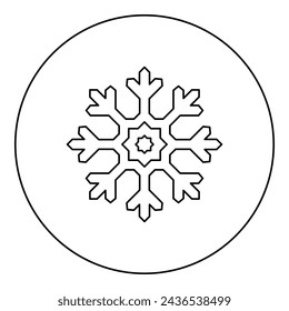 Icono de copo de nieve en círculo redondo color negro ilustración vectorial contorno de imagen línea delgada estilo