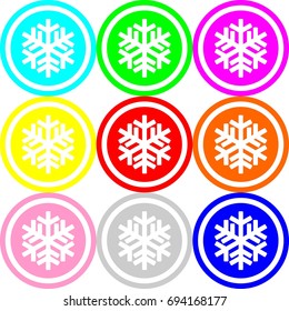 Snowflake icon , circle sign design with different colors