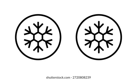 Ícone de floco de neve em contorno circular. Símbolo de estação de inverno, gelo e temperatura fria