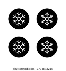 Coleção de ícones de flocos de neve em círculo preto. Símbolo de geada de inverno. Sinal de cristal de gelo