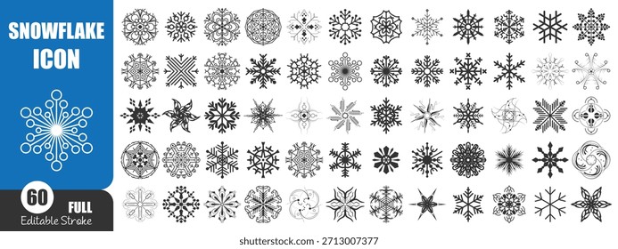 Colección de iconos de copo de nieve: Vectores de copo de nieve de invierno de arte de línea editables para Navidades y diseño estacional