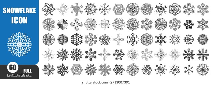Colección de iconos de copo de nieve: Vectores de copo de nieve de invierno de arte de línea editables para Navidades y diseño estacional