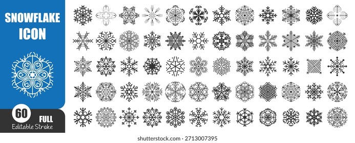 Colección de iconos de copo de nieve: Vectores de copo de nieve de invierno de arte de línea editables para Navidades y diseño estacional