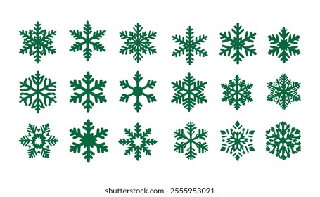 A snowflake icon collection with intricate designs for winter holiday decor. Ideal for festive digital and print projects.