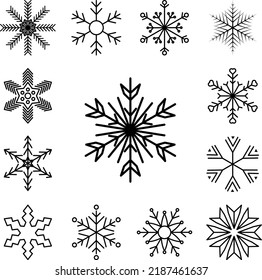 Icono de copo de nieve en una colección con otros elementos