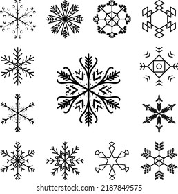 Icono de copo de nieve en una colección con otros elementos