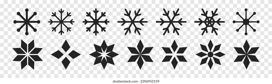 Colección de iconos copos de nieve. Conjunto de elementos de invierno de nieve. Plantilla de copos de nieve. Colección de iconos de copos de nieve de Navidad. Vector de acciones