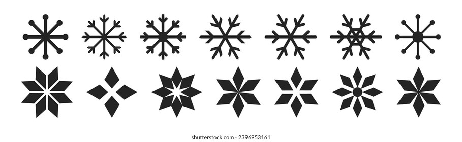 Colección de iconos copos de nieve. Conjunto de elementos de invierno de nieve. Plantilla de copos de nieve. Colección de iconos de copos de nieve de Navidad. Vector de acciones
