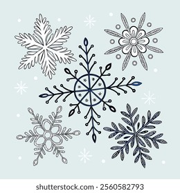 Snowflake icon collection. Snow winter set of elements. 