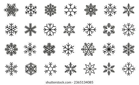 Snowflake icon collection for winter holiday decoration. Set of snowflake icons. Christmas and New Year icon collection