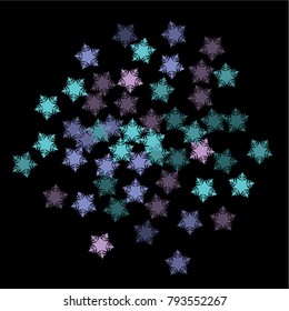 Snowflake icon consists of isolated elements, with black back. Stylish, consist of beautiful  elements in snowflake icon. Can be used as print, wallpaper, cards, poster, logo, background 