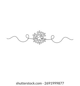 Snowflake icon continuous one line drawing of outline vector illustration	