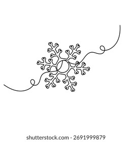 Icono de copo de nieve dibujo continuo de una línea de Ilustración vectorial de contorno	
