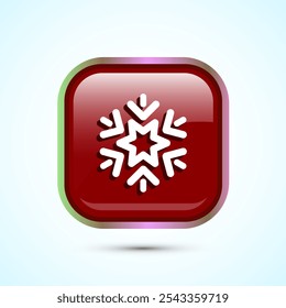 Diseño de icono de copo de nieve, mantener icono congelado. Diseño de Botón cuadrado de color rojo