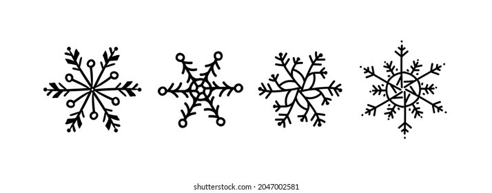 snowflake icon doodle BLACK on white isolated