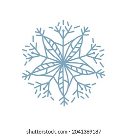 snowflake icon doodle blue on white isolated