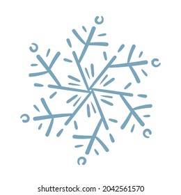 Schneeflocken-Symbol auf Weiß einzeln doodblau