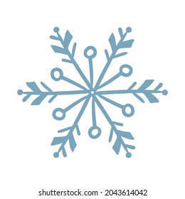 snowflake icon doodle blue on white isolated