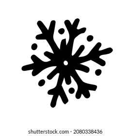 Snowflake icon. A snowflake drawn in the doodle style with dots, a black outline of flowers on white for a winter design template. isolated snow