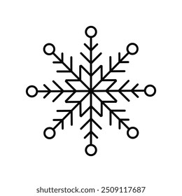 Icono de copo de nieve. Elemento para decorar para las Navidades y Nuevo Año.  Ilustración de contorno simple, aislado sobre fondo blanco.