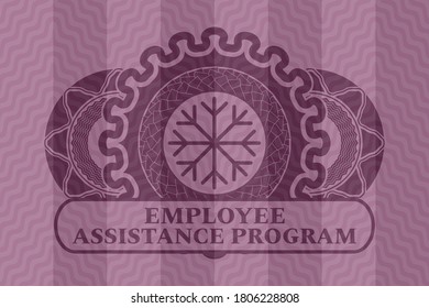 Snowflake Icon And Employee Assistance Program Text Pink Wavy Emblem. Curve Luxurious Background. Artistic Illustration. 