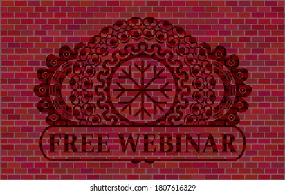 Snowflake icon and Free Webinar text brick wall realistic badge. Tiles chic background. Intense illustration. 