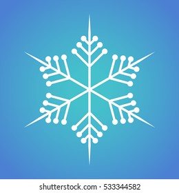 Snowflake icon graphic. White snowflake on blue background . Vector snowflake sign.