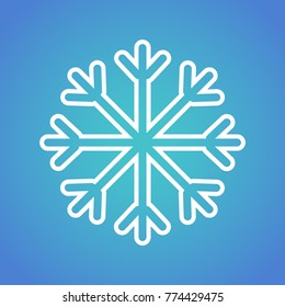 Snowflake icon graphic. White snowflake on blue background . Vector snowflake sign.