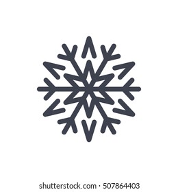 Snowflake icon. Gray silhouette snow flake sign, isolated on white background. Flat design. Symbol of winter, frozen, Christmas, New Year holiday. Graphic element decoration. Vector illustration